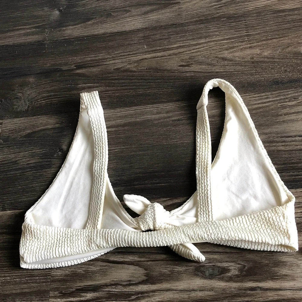 Monday Swimwear Portugal Tie Bikini Top Ivory Crinkle P XS 0 2